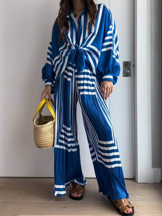 Azure Poise – Striped Two-Piece Set